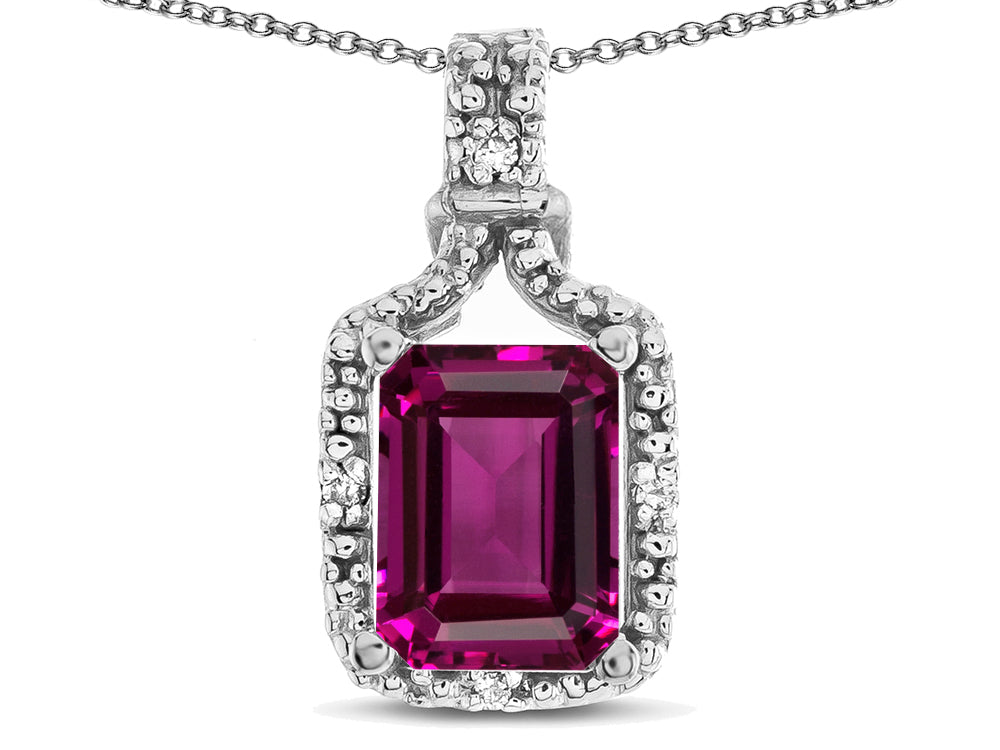 Star K Antique Vintage Look Emerald Cut 8x6 Genuine Rhodolite Octagon Pendant
