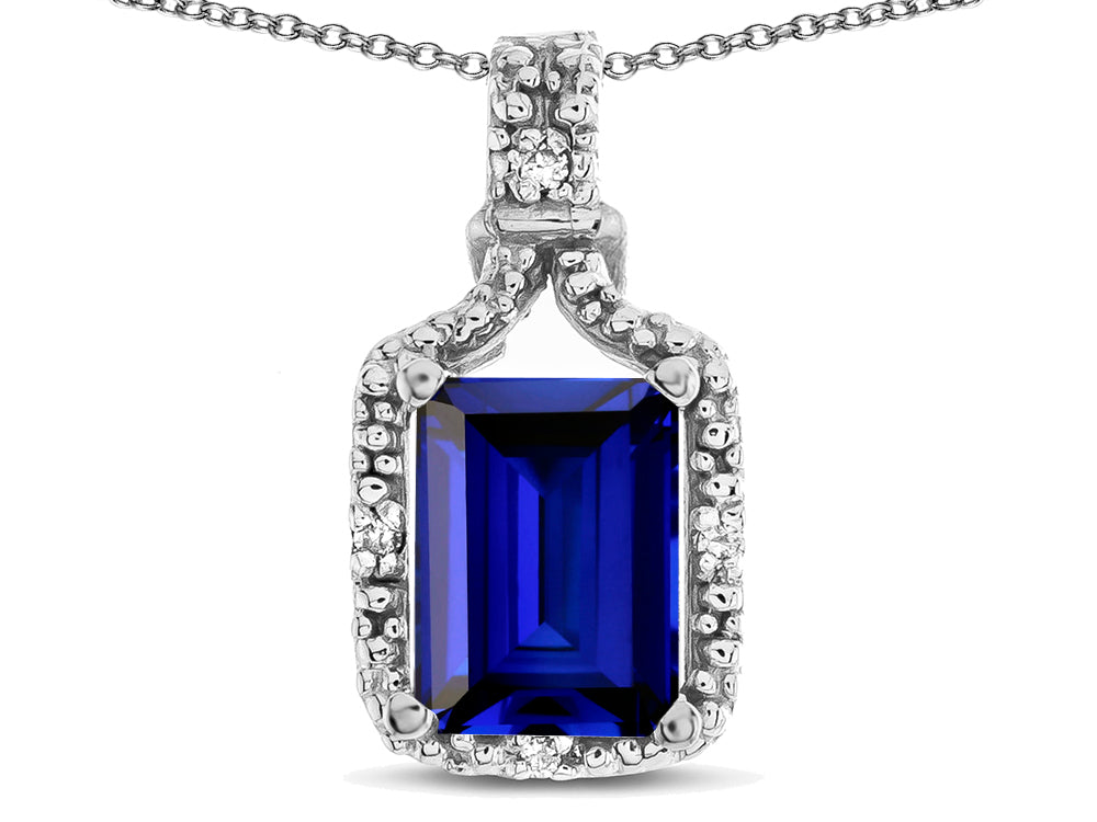 Star K Antique Vintage Look Emerald Cut 8x6 Created Sapphire Octagon Pendant