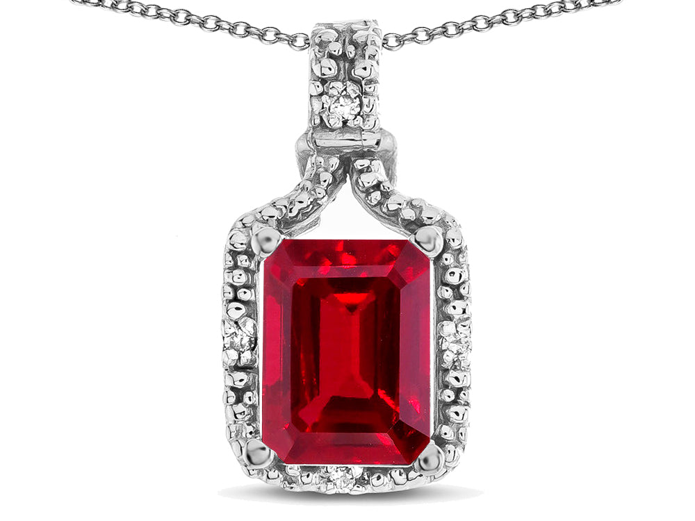 Star K Antique Vintage Look Emerald Cut 8x6 Created Ruby Octagon Pendant