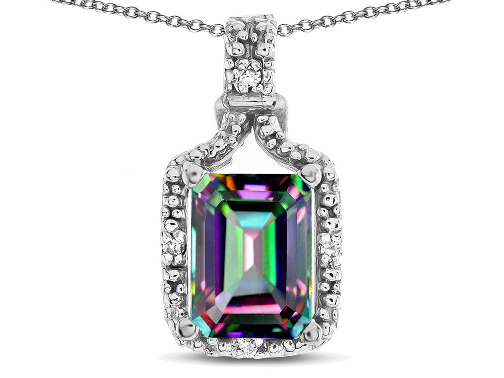 Star K Antique Vintage Look Emerald Cut 8x6 Rainbow Mystic Topaz Octagon Pendant