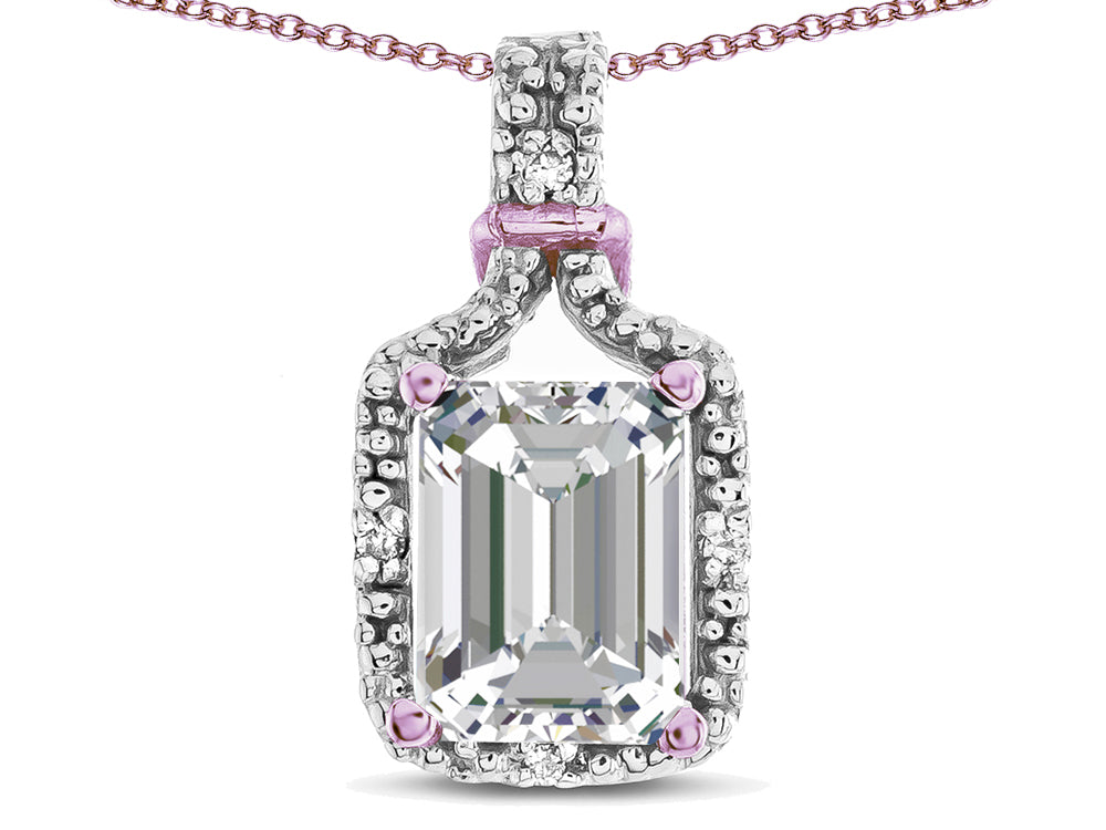 Star K Antique Vintage Look Emerald Cut 8x6 Genuine White Topaz Octagon Pendant