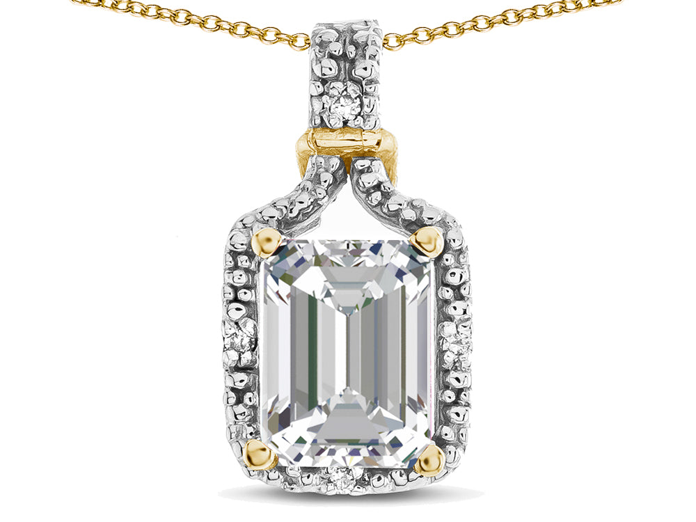 Star K Antique Vintage Look Emerald Cut 8x6 Genuine White Topaz Octagon Pendant