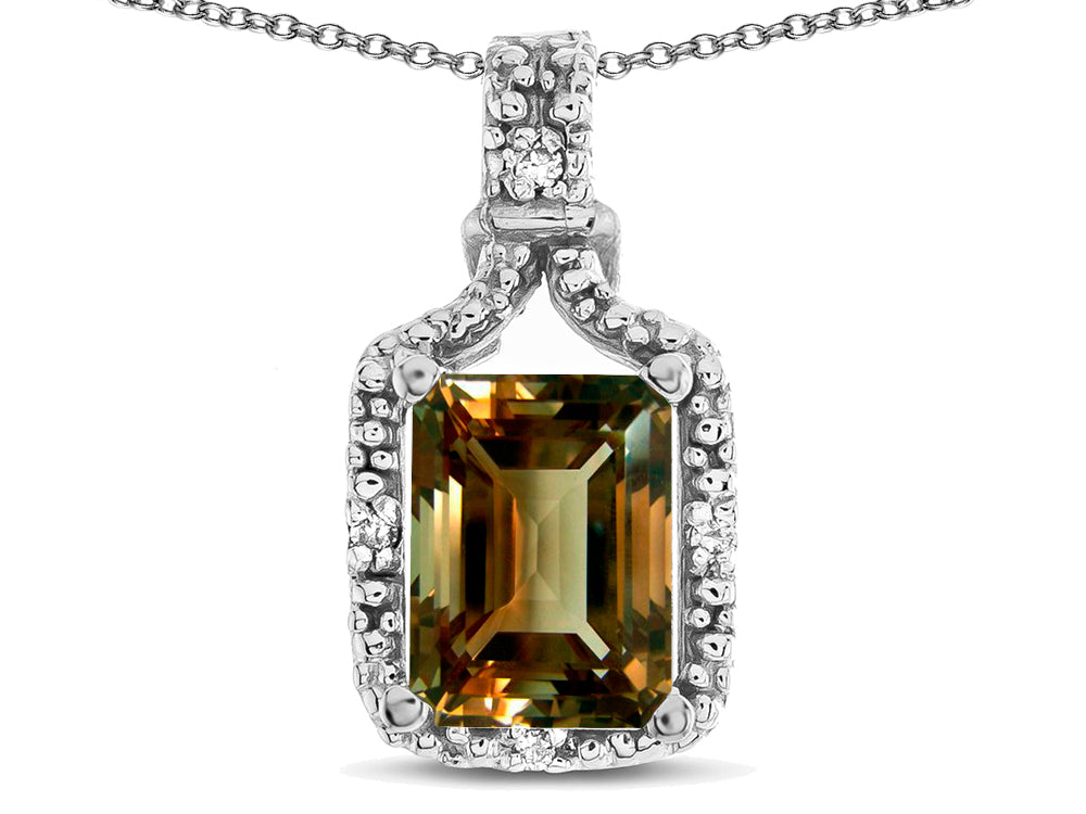 Star K Antique Vintage Look Emerald Cut 8x6 Genuine Smoky Quartz Octagon Pendant