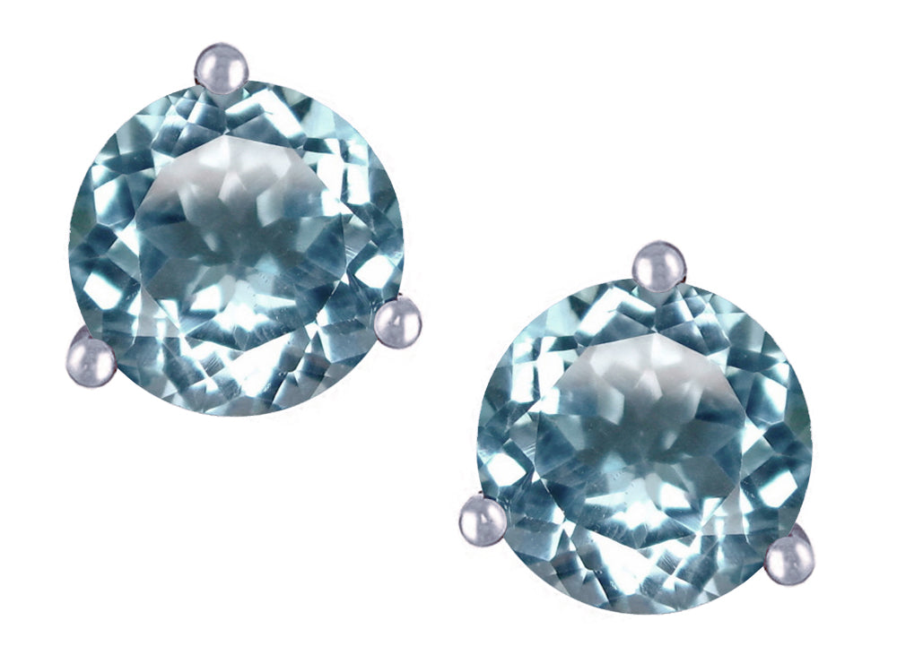Star K Round 6mm Genuine Sky Blue Topaz Three 3 prong Martini push back Stud earrings