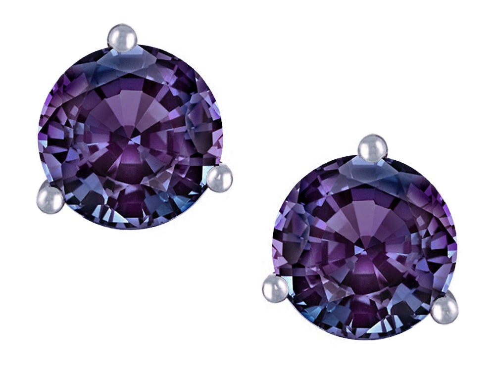 Star K Round 6mm Simulated Alexandrite Three 3 prong Martini push back Stud earrings