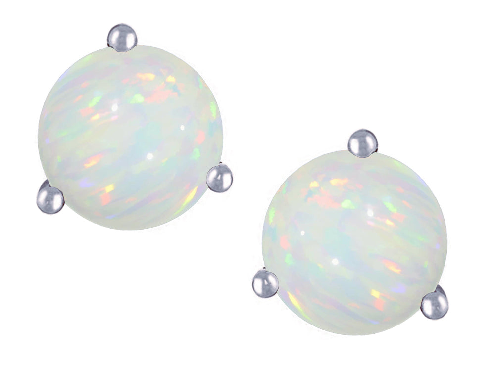 Star K Round 6mm Genuine Opal Three 3 prong Martini Screw back Stud earrings