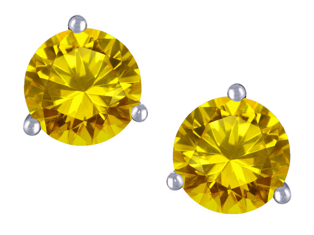 Star K Round 6mm Genuine Citrine Three 3 prong Martini Screw back Stud earrings