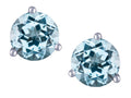 Star K Round 6mm Simulated Aquamarine Three 3 prong Martini Screw back Stud earrings