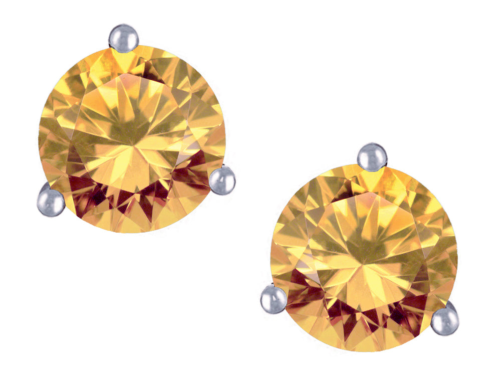 Star K Round 7mm Simulated Imperial Yellow Topaz Three 3 prong Martini push back Stud earrings