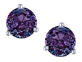 Star K Round 7mm Simulated Alexandrite Three 3 prong Martini push back Stud earrings