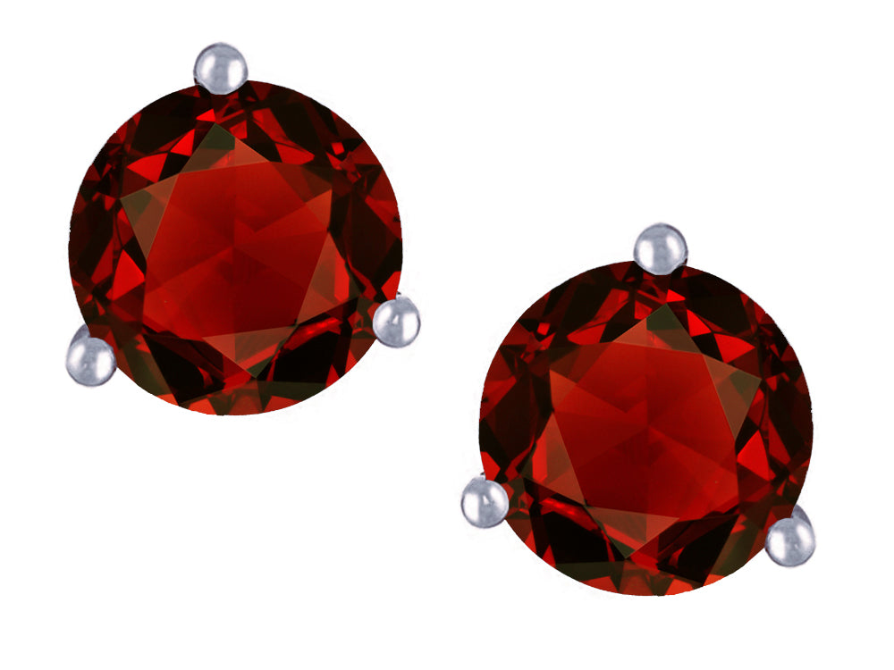 Star K Round 7mm Genuine Garnet Three 3 prong Martini Screw back Stud earrings