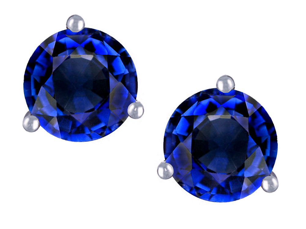 Star K Round 7mm Created Sapphire Three 3 prong Martini Screw back Stud earrings