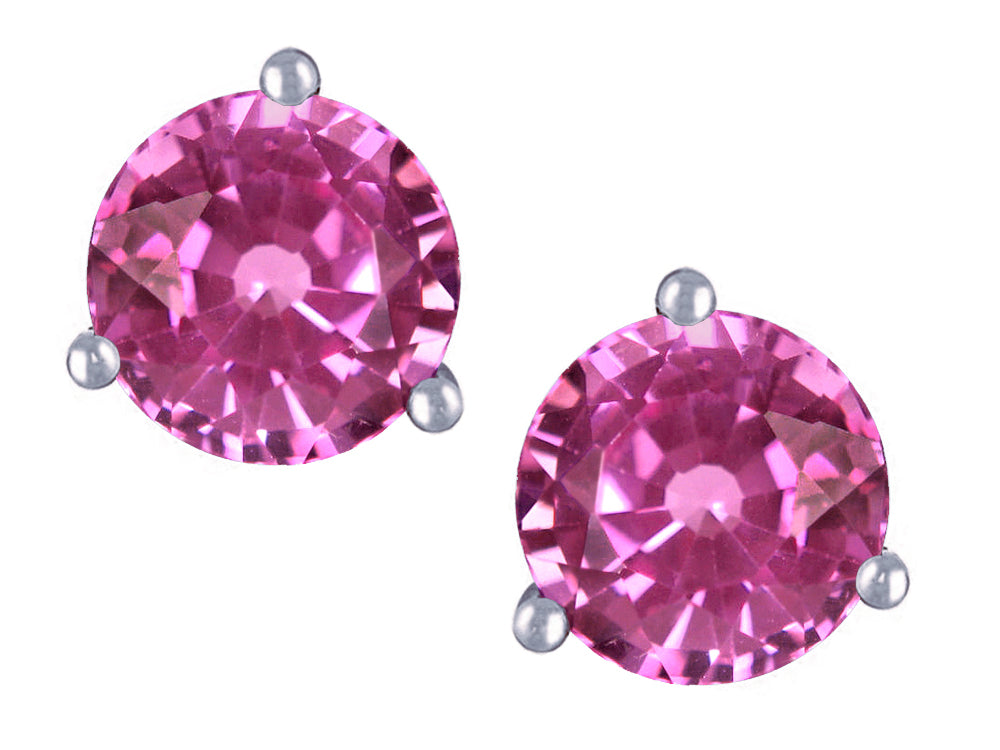 Star K Round 7mm Created Pink Sapphire Three 3 prong Martini Screw back Stud earrings
