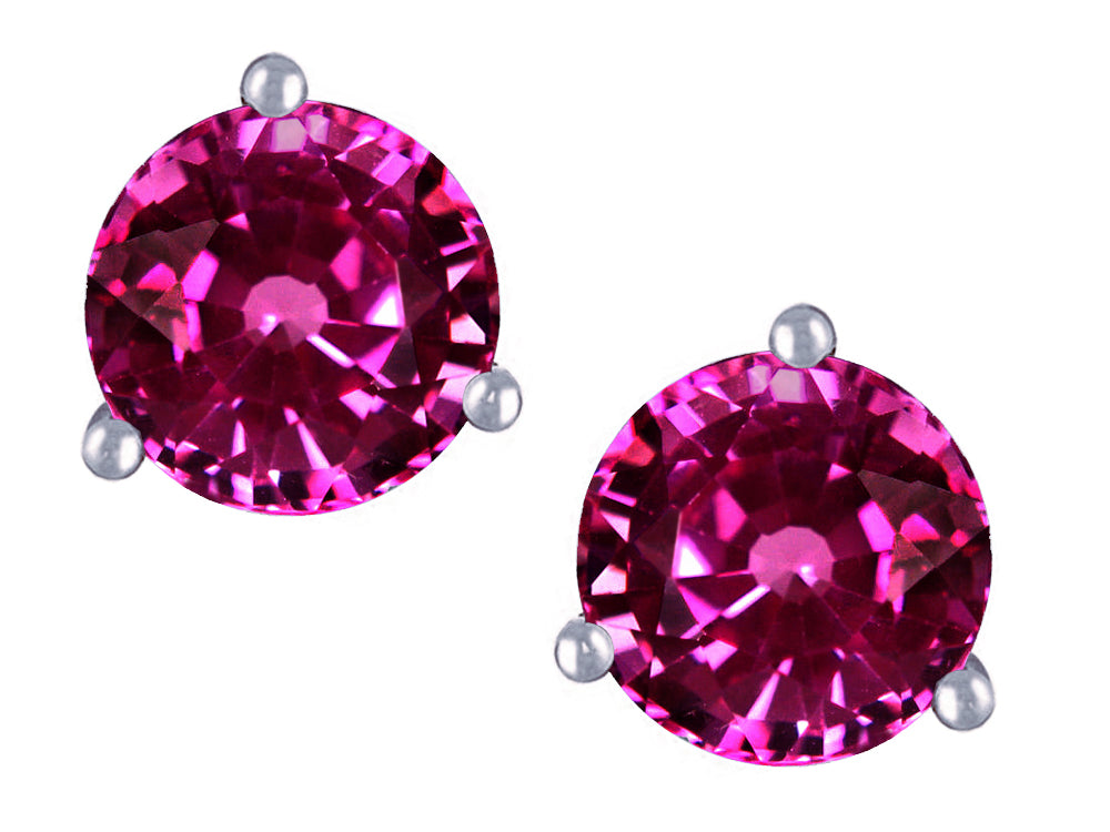 Star K Round 7mm Simulated Pink Tourmaline Three 3 prong Martini Screw back Stud earrings