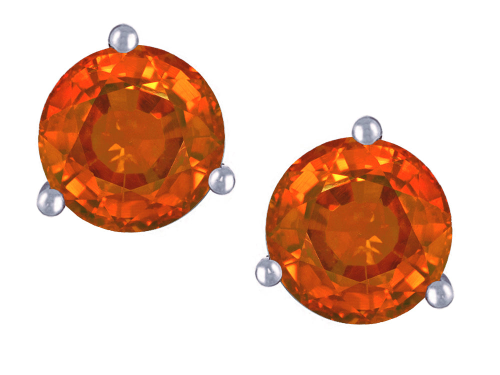 Star K Round 7mm Simulated Orange Mexican Fire Opal Three 3 prong Martini Screw back Stud earrings