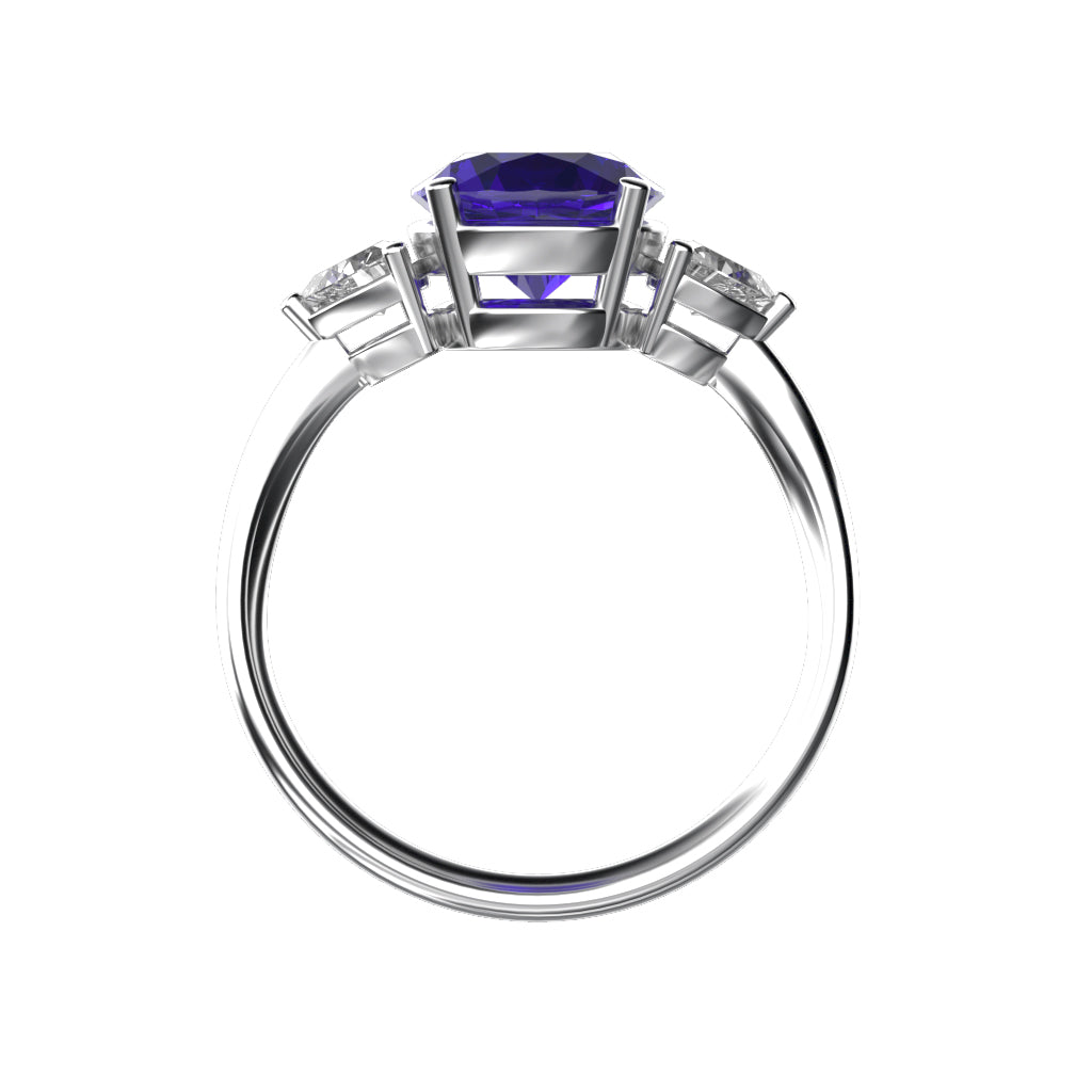 Star K Three 3 Stone 8mm Round Genuine Amethyst Trillion Engagement Promise Comfort fit Ring