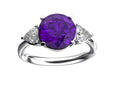 Star K Three 3 Stone 8mm Round Genuine Amethyst Trillion Engagement Promise Comfort fit Ring