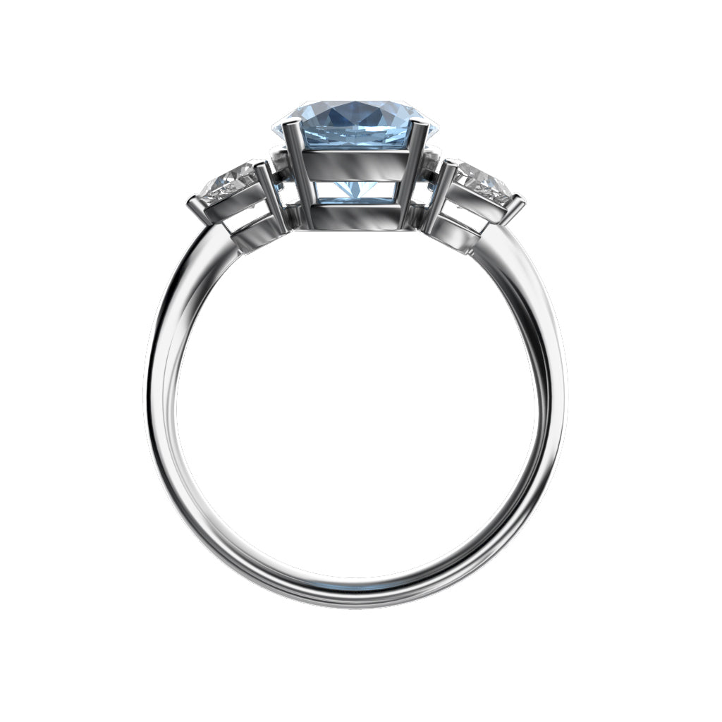 Star K Three 3 Stone 8mm Round Genuine Sky Blue Topaz Trillion Engagement Promise Comfort fit Ring