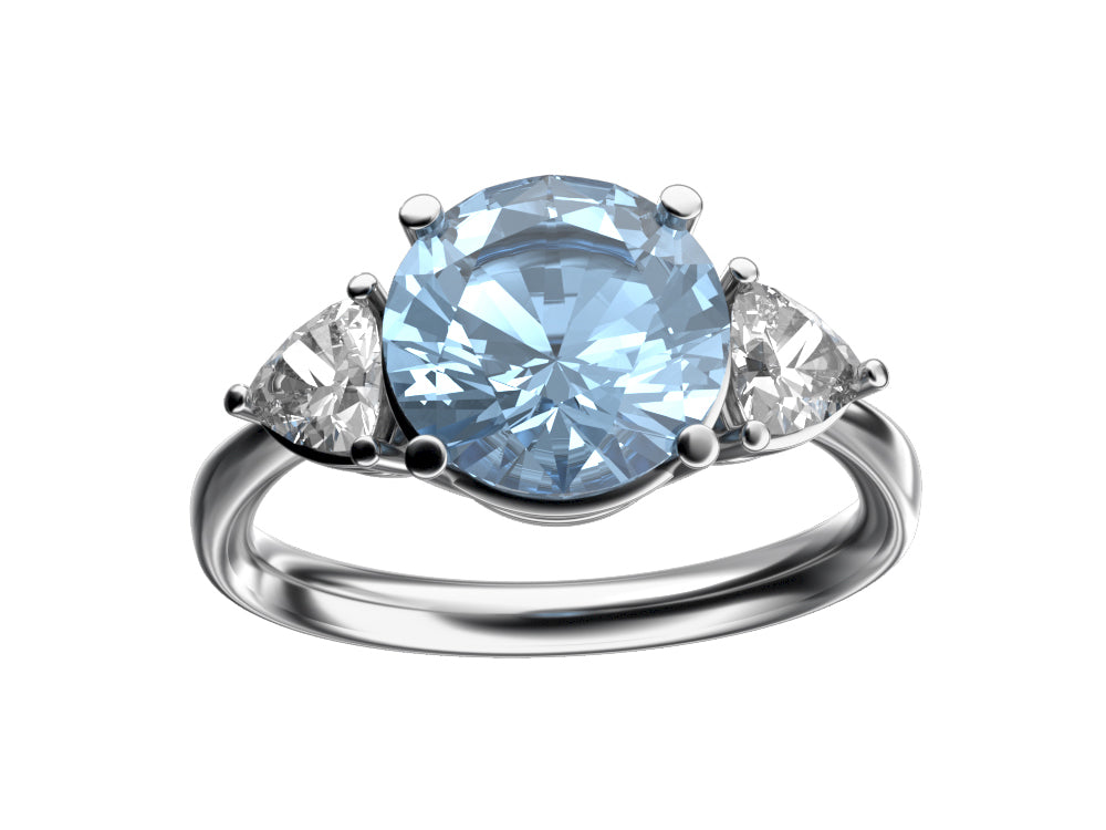 Star K Three 3 Stone 8mm Round Genuine Sky Blue Topaz Trillion Engagement Promise Comfort fit Ring