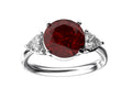 Star K Three 3 Stone 8mm Round Genuine Garnet Trillion Engagement Promise Comfort fit Ring