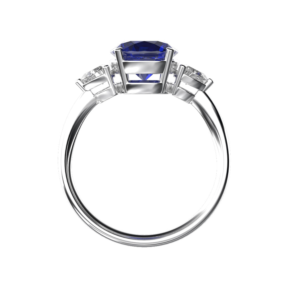 Star K Three 3 Stone 8mm Round Created Sapphire Trillion Engagement Promise Comfort fit Ring