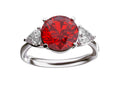 Star K Three 3 Stone 8mm Round Created Ruby Trillion Engagement Promise Comfort fit Ring