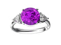 Star K Three 3 Stone 8mm Round Simulated Pink Tourmaline Trillion Engagement Promise Comfort fit Ring