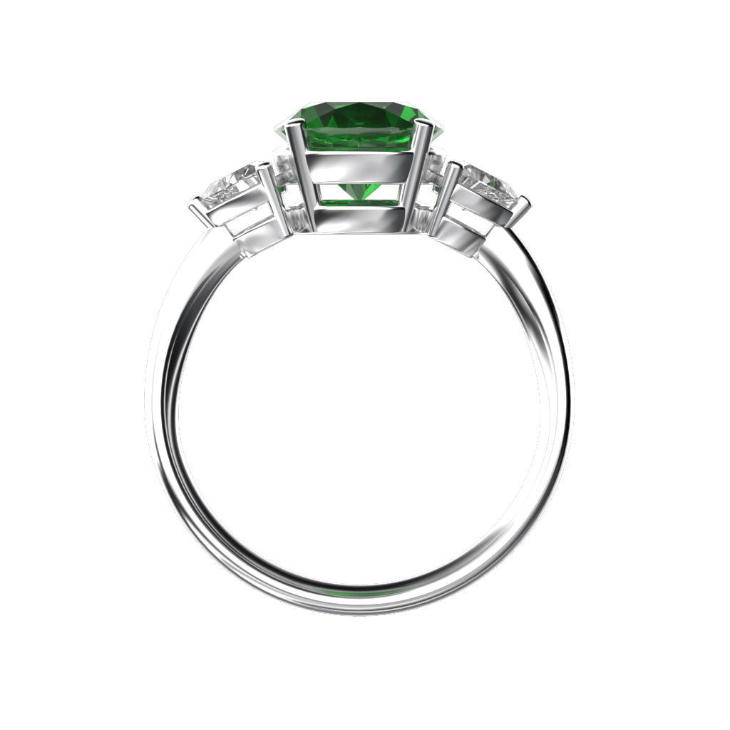 Star K Three 3 Stone 8mm Round Simulated Emerald Trillion Engagement Promise Comfort fit Ring