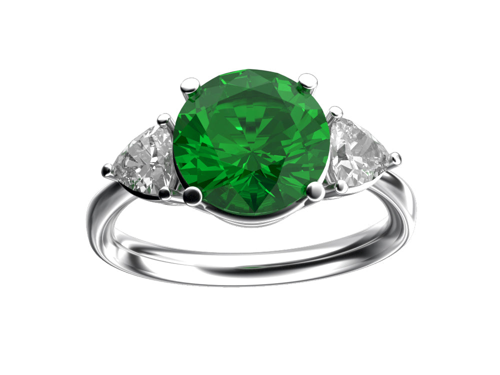 Star K Three 3 Stone 8mm Round Simulated Emerald Trillion Engagement Promise Comfort fit Ring