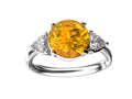 Star K Three 3 Stone 8mm Round Simulated Imperial Yellow Topaz Trillion Engagement Promise Comfort Ring