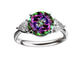 Star K Three 3 Stone 8mm Round Rainbow Mystic Topaz Trillion Engagement Promise Comfort fit Ring
