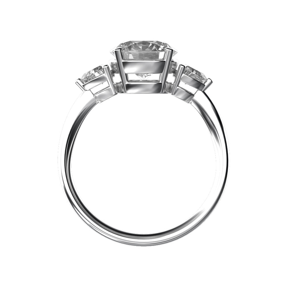 Star K Three 3 Stone 8mm Round Genuine White Topaz Trillion Engagement Promise Comfort fit Ring
