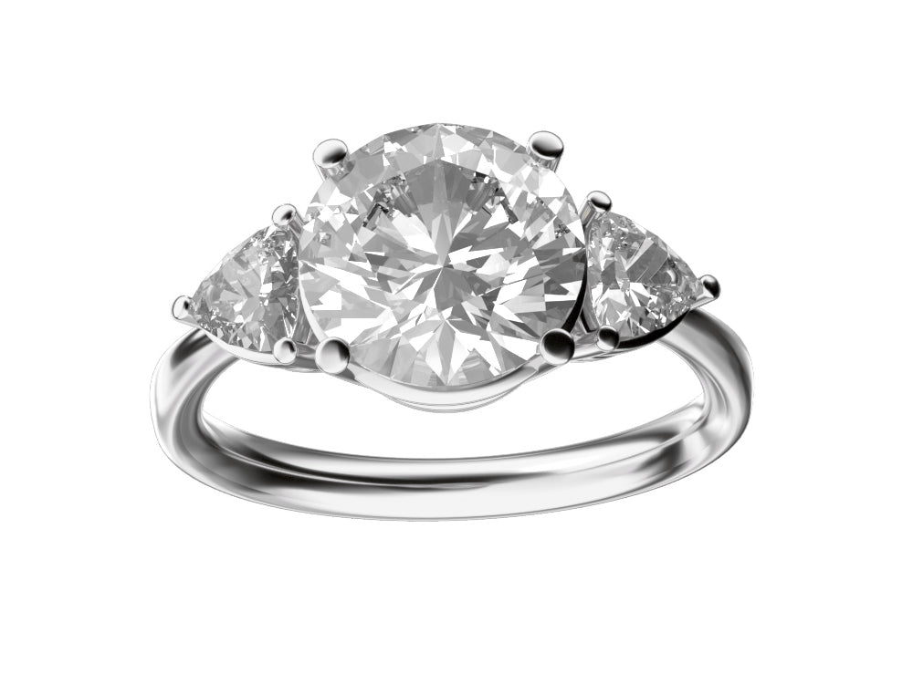 Star K Three 3 Stone 8mm Round Genuine White Topaz Trillion Engagement Promise Comfort fit Ring