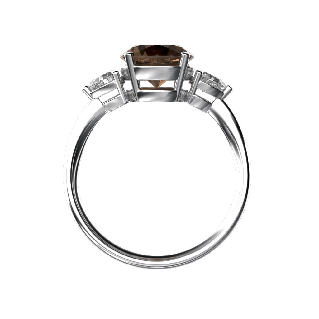 Star K Three 3 Stone 8mm Round Genuine Smoky Quartz Trillion Engagement Promise Comfort fit Ring