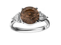 Star K Three 3 Stone 8mm Round Genuine Smoky Quartz Trillion Engagement Promise Comfort fit Ring