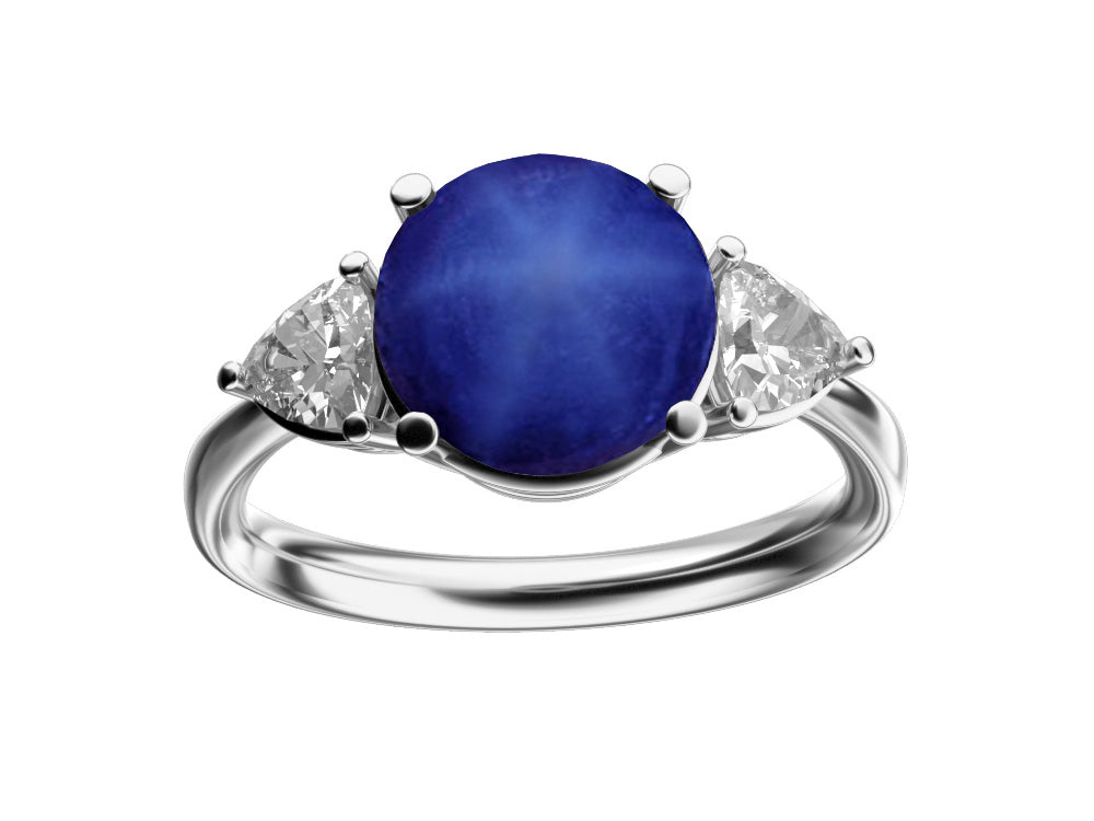 Star K Three 3 Stone 8mm Round Created Star Sapphire Trillion Engagement Promise Comfort fit Ring