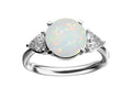 Star K Three 3 Stone 8mm Round Genuine Opal Trillion Engagement Promise Comfort fit Ring