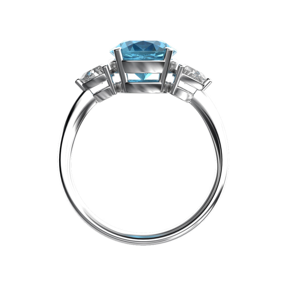 Star K Three 3 Stone 8mm Round Genuine Blue Topaz Trillion Engagement Promise Comfort fit Ring
