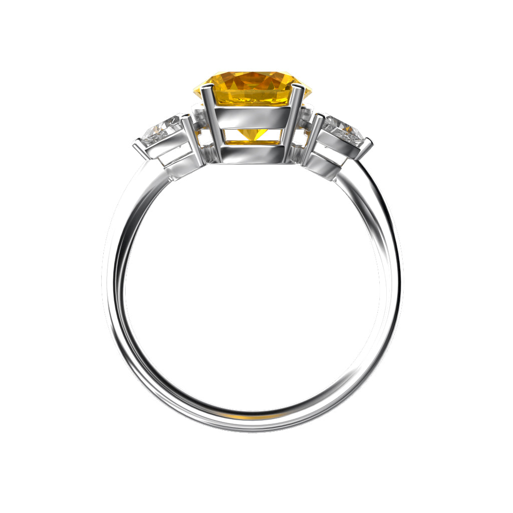 Star K Three 3 Stone 8mm Round Genuine Citrine Trillion Engagement Promise Comfort fit Ring