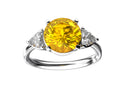 Star K Three 3 Stone 8mm Round Genuine Citrine Trillion Engagement Promise Comfort fit Ring
