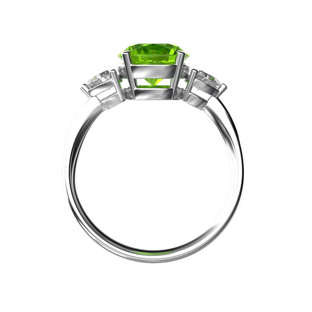 Star K Three 3 Stone 8mm Round Genuine Peridot Trillion Engagement Promise Comfort fit Ring