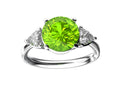 Star K Three 3 Stone 8mm Round Genuine Peridot Trillion Engagement Promise Comfort fit Ring