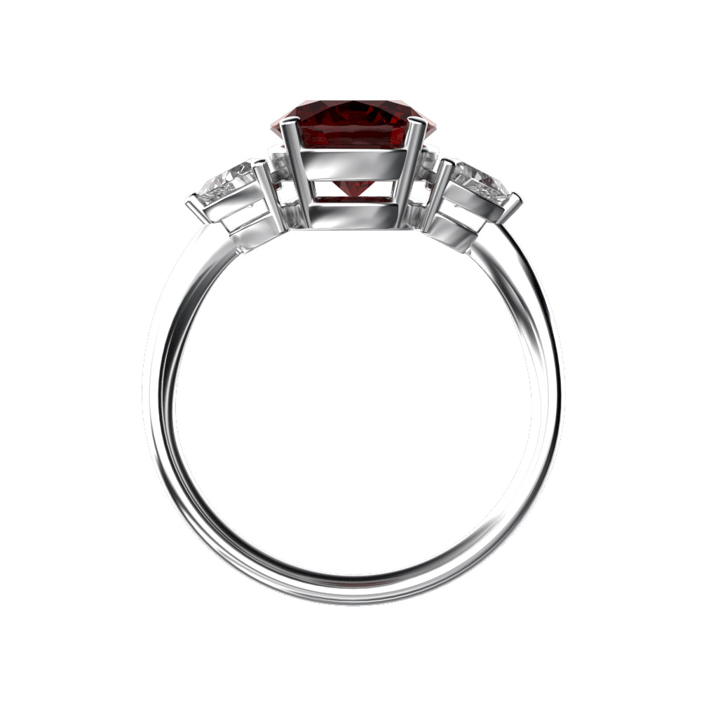 Star K Three 3 Stone 8mm Round Genuine Garnet Trillion Engagement Promise Comfort fit Ring