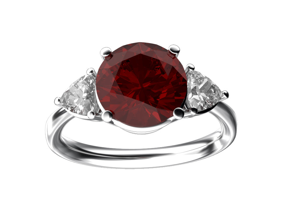 Star K Three 3 Stone 8mm Round Genuine Garnet Trillion Engagement Promise Comfort fit Ring
