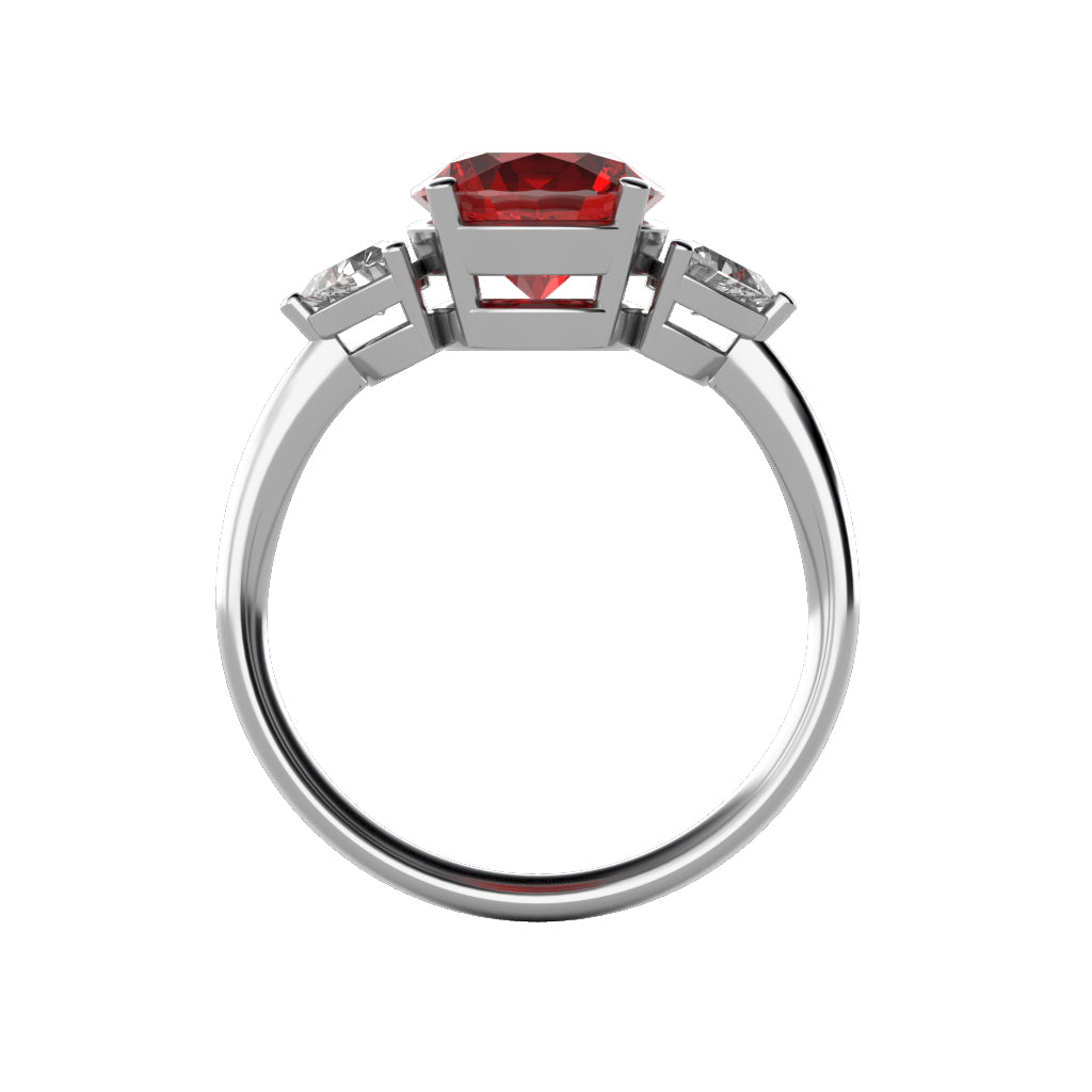 Star K Three 3 Stone 8mm Round Created Ruby Trillion Engagement Promise Comfort fit Ring