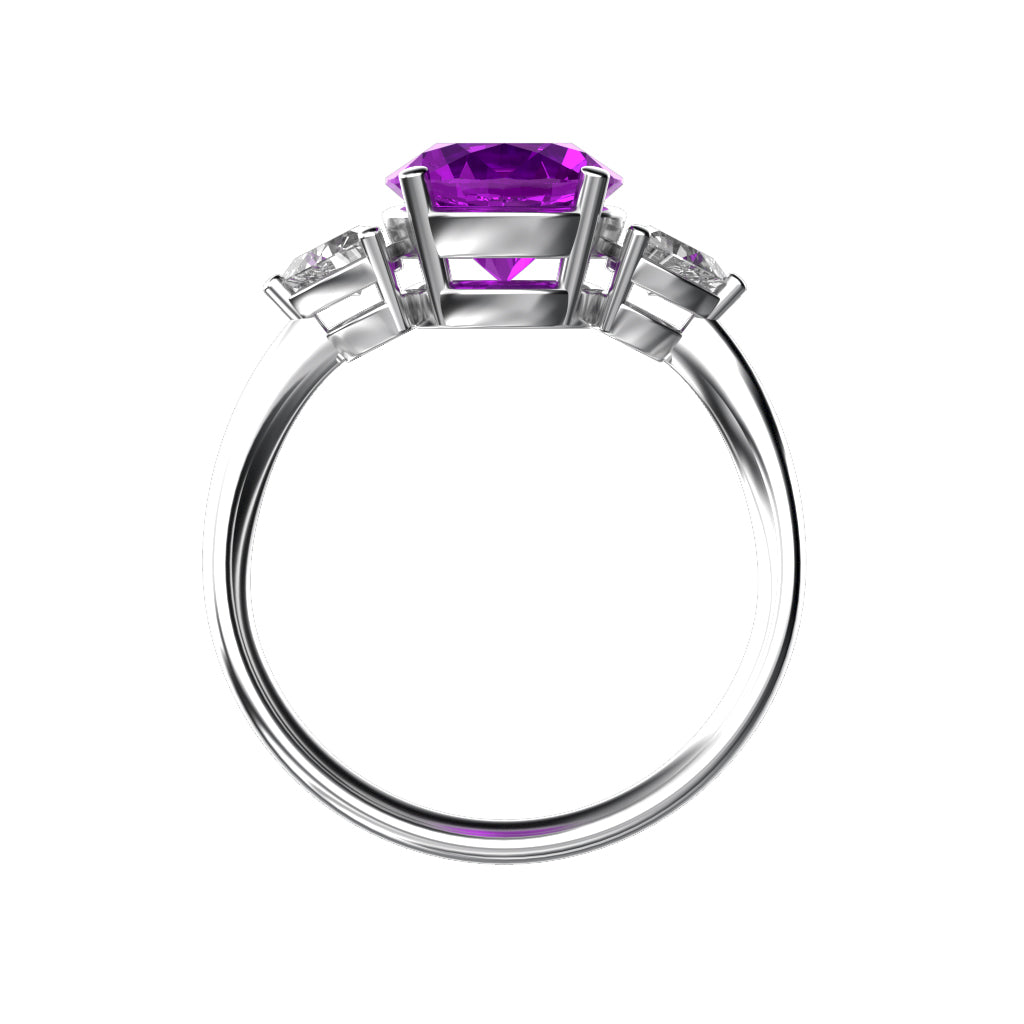 Star K Three 3 Stone 8mm Round Simulated Pink Tourmaline Trillion Engagement Promise Comfort fit Ring