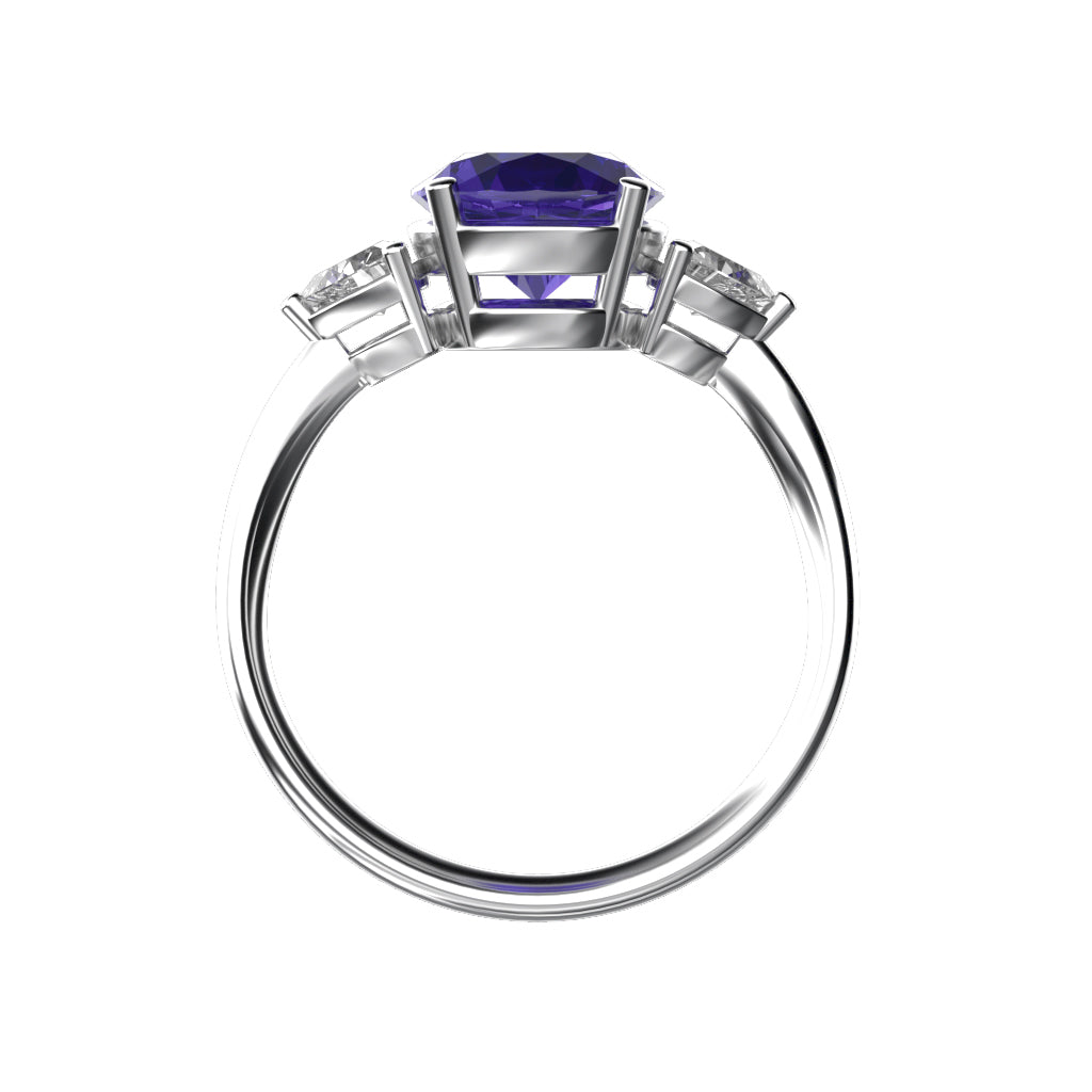 Star K Three 3 Stone 8mm Round Simulated Alexandrite Trillion Engagement Promise Comfort fit Ring