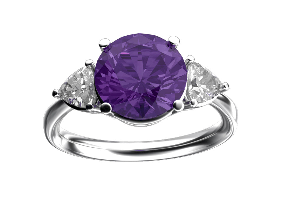 Star K Three 3 Stone 8mm Round Simulated Alexandrite Trillion Engagement Promise Comfort fit Ring