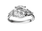 Star K Three 3 Stone 8mm Round Genuine White Topaz Trillion Engagement Promise Comfort fit Ring