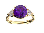 Star K Three 3 Stone 8mm Round Genuine Amethyst Trillion Engagement Promise Comfort fit Ring